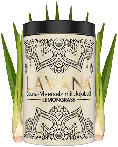 LAVANA Saunasalz 400g Lemongrass Peeling mit Jojobaöl Peelingsalz für die Sauna mit Vitamin E Körperpeeling mit Meersalz und Duft Aufguss Duschen