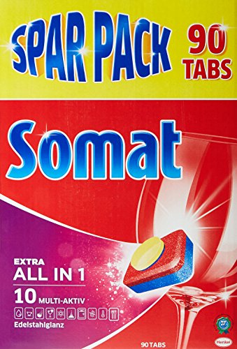 Somat 10 All in 1 Extra Sparpack, Spülmaschinentabs, für besonderen Edelstahlglanz, 90 Tabs