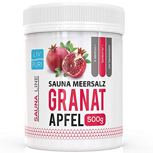 Sauna Meersalz Peeling Salz Saunasalz | Granatapfel 500g | mit Jojobaöl | Kosmetik für die Haut | Ideale Wellness