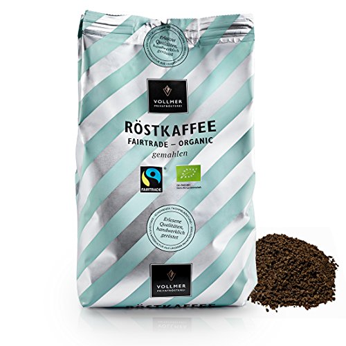VOLLMER Röstkaffee gemahlen - Premium Kaffee aus Privatrösterei - Bio Fairtrade Filterkaffee - Frisch und schonend geröstet im Münsterland - 500g Kaffeepulver mittlere Röstung