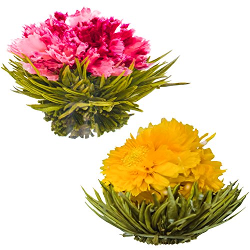 Blühende Teeblumen - Granatapfel & Ananas Blütentees - Handgebundene blühende Teekugeln - Jede Teeblüte kann mehrfach verwendet werden (2er-Pack)