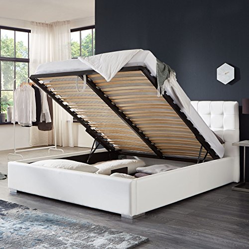 Bett mit Bettkasten Weiß Weiss Polsterbett Lattenrost Doppelbett Jimmy 140 160 180x200cm (160 x 200 cm)