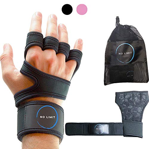 NoLimit Fitness Handschuhe Trainingshandschuhe Sporthandschuhe Crossfit Handschuhe für Damen und Herren (Schwarz/Rosa) mit Handgelenkschutz, Handflächen-Schutz und Silikon-Grip für Dein Workout