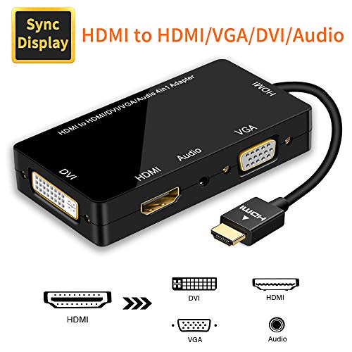 Foshung HDMI Adapter, HDMI auf VGA DVI HDMI Audio Adapter Konverter Synchronanzeige Multiadapter 1920 * 1080(1080P) HDMI zu DVI VGA Audio 4 in 1 Videokonverter