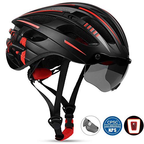KINGLEAD Bike Helm mit Sicherheit Licht und Shield Visier, CE Zertifiziert Unisex geschützt Fahrradhelm für Radfahren Außen Sport Sicherheit, Leichter Flip Verstellbar Fahrrad Helm