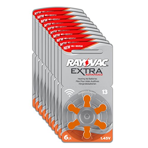 Rayovac Extra Advanced Zink Luft Hörgerätebatterie in der Größe 13 Frustfrei-Pack (mit 60 Batterien geeignet für Hörgeräte Hörhilfen Hörverstärker) orange