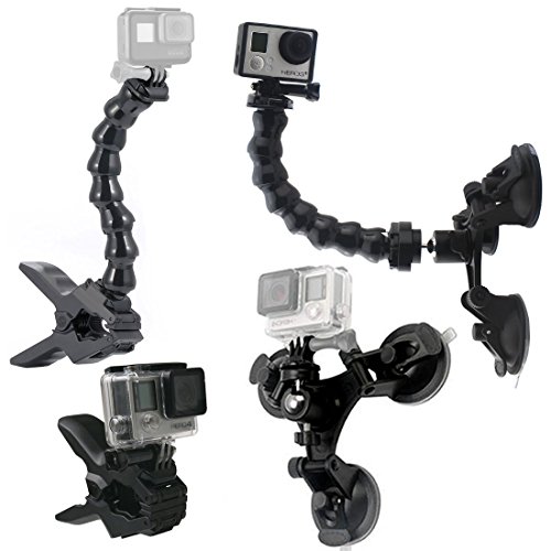 GreatCool Auto Saugnapf Kamera Halterung Stativ Tri-Cup+Jaws Flex Klemmhalterung Cliphalterung + Verstellbarer Schwanenhals Arm Flexarm Einfassung Zubehör Bundle Kits für GoPro Fusion Action cam