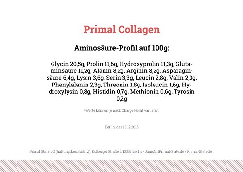 PRIMAL COLLAGEN Protein | Kollagen Hydrolysat Peptide | Pulver aus Weidehaltung | Typ I und Typ II | Lift Drink | Laborgeprüft | Geschmacksneutral - 460g