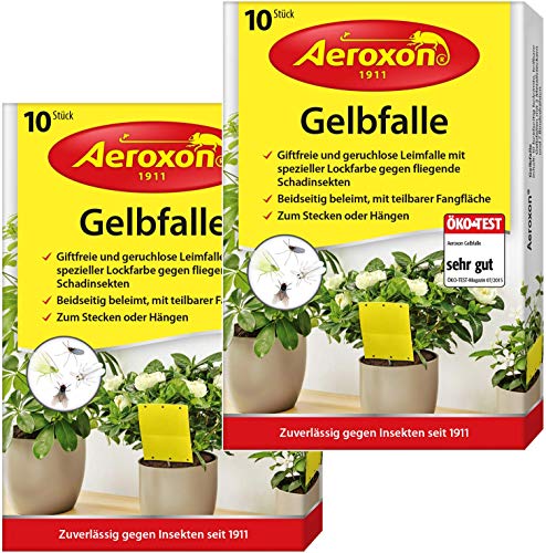 Aeroxon - Gelbfalle - Gelbsticker - 20 Stück - Perfekt gegen Ungeziefer in ihrem Garten - Gegen Blattläuse, Minierfliegen, Trauermücken und weiße Fliegen