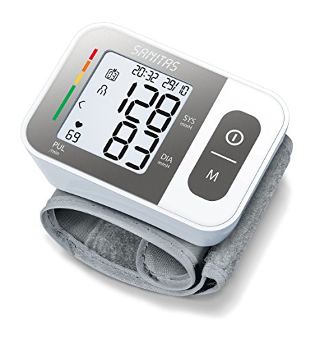 Sanitas SBC 15 Handgelenk-Blutdruckmessgerät, vollautomatische Blutdruck- und Pulsmessung, Warnfunktion bei möglichen Herzrhythmusstörungen
