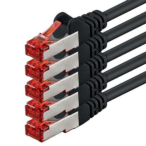 1 aTTack CAT6 PIMF SSTP Netzwerk Patch-Kabel mit 2 x RJ45 Stecker doppelt geschirmt 5 Stück - schwarz - 5 Stück 1,0 Meter