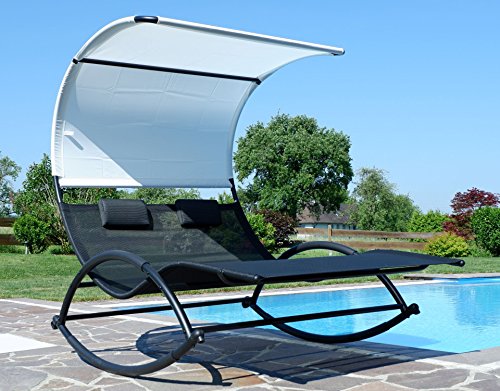 ASS Doppel Schaukelliege Sonnenliege aus atmungsaktivem Kunststoffgewebe mit Kopfpolster und Dach ergonomisch geschwungen Modell: IOS von