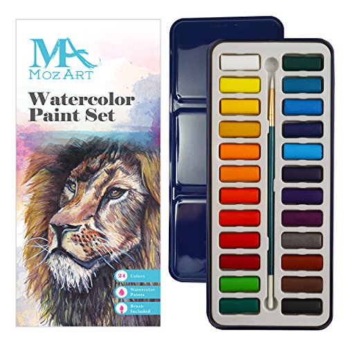 Aquarellfarben set - 24 kräftige Farben – Leicht und tragbar – Perfekt für Hobbymaler und Profis – Mit Pinsel - MozArt Supplies