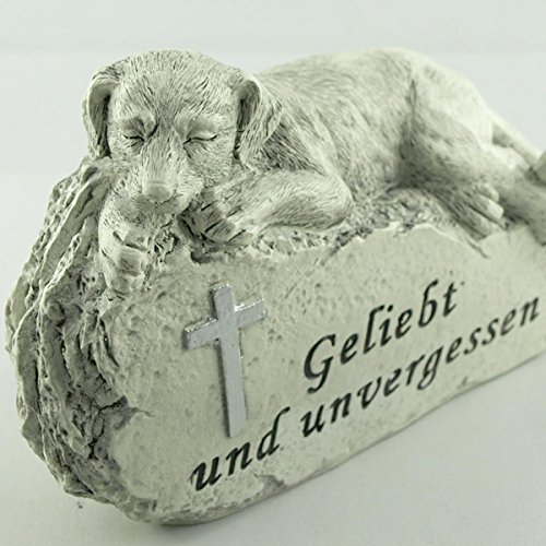 Gedenkstein Hund Geliebt und unvergessen, Grabschmuck Tiergrab. Breite 13cm. 1 Stück