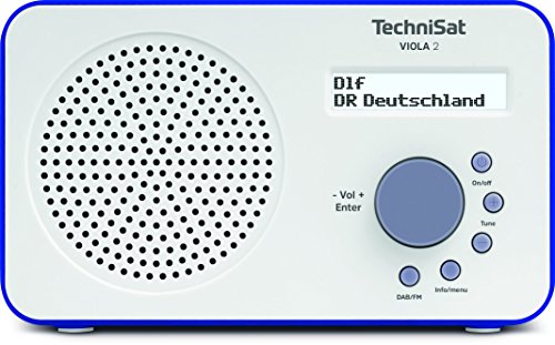 TechniSat VIOLA 2 Digital-Radio (klein, tragbar) mit Lautsprecher, UKW, DAB+, zweizeiligem LC-Display und Tastensteuerung, weiß/blau