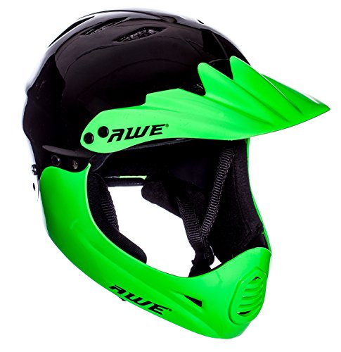 AWE gratis 5 Jahr Crash Ersatz * BMX Full Face Helm schwarz grün, Größe M 54–58 cm