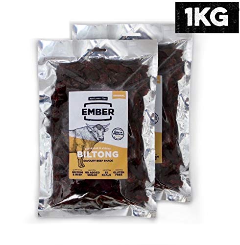 EMBER Biltong Bulk Bag - Beef Jerky - original (1KG) - Britischer und Irischer Jerky. High Protein Biltong Snack - Keine gesunden Zuckersnacks, 2 x 500 g Bulk Bag