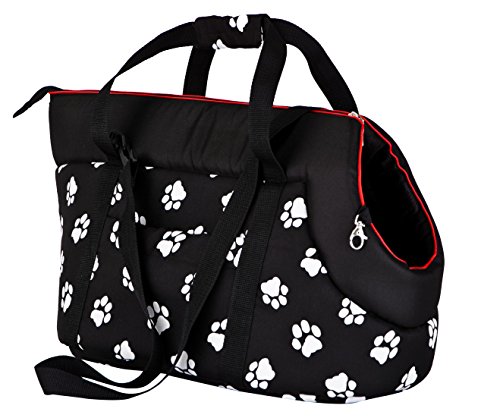 Hobbydog TORCWL3 Hundetasche Tragetasche Katzentasche mit Pfoten, Größe 40 x 30 x 55 cm, schwarz