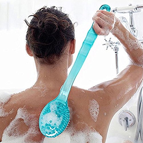 Badebürste Bad Rückenbürste Haut-Massage-Körper Dusche Stielbürste mit langem Griff-Blau (Blau)