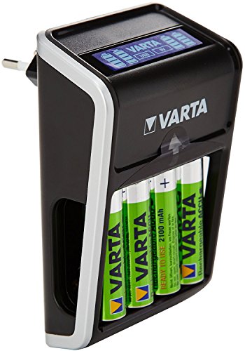 Varta LCD Plug Ladegerät (geeignet für AA/AAA/9V und USB-Geräte inkl. 4x AA 2100 mAh) schwarz