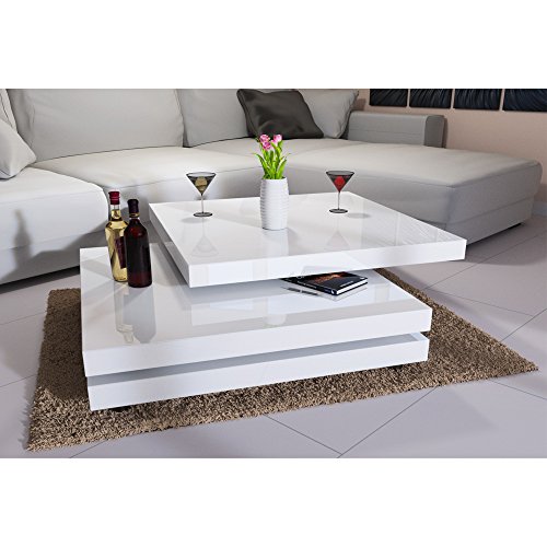 Deuba Couchtisch Wohnzimmertisch Hochglanz Beistelltisch Tisch Sofatisch Tischplatte 360° drehbar 60 x 60 cm - Weiß