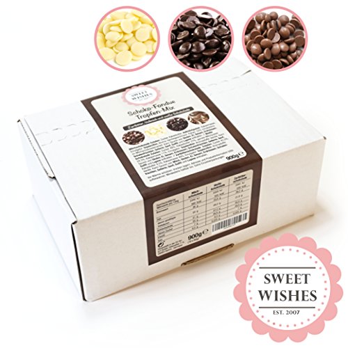 Sweet Wishes 900g Fondue-Schokolade aus Belgien Schoko-Mix aus Vollmilch, Zartbitter & Weiß - für Schoko-Brunnen Fondue-Sets - 10 Portionsbeutel einzeln verpackt