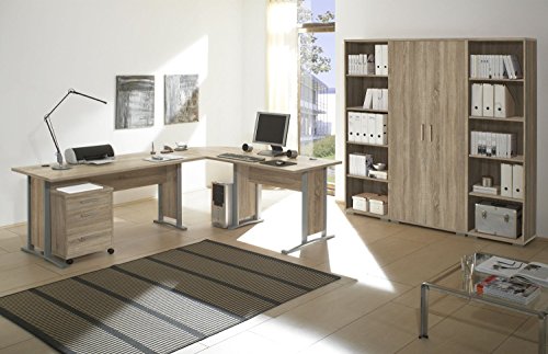 Arbeitszimmer komplett Büromöbel Komplettset in Eiche Sonoma mit großem Schreibtisch / Winkelschreibtisch