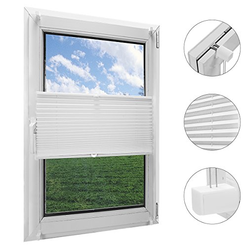 OBdeco Plissee Rollo Klemmfix ohner Bohren Faltrollo für Fenster Blickdicht Sonnenschutz Easyfix Weiß 80x130cm