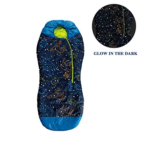 AceCamp Kid's Glow-in-The-Dark leuchtender Kinderschlafsack, 3-Jahreszeiten, Mumienschlafsack, bis 142 cm Körpergröße, bis -1°C, Blau, 3978