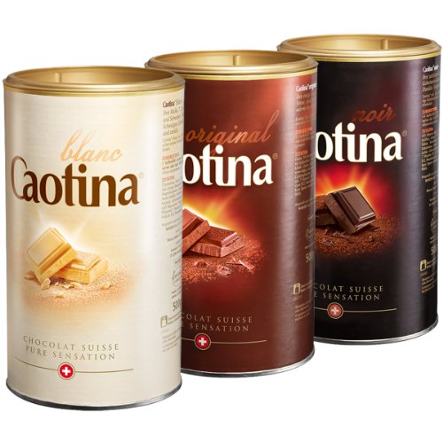 Caotina 3er-Set, original, noir, blanc, Kakao Pulver mit Schweizer Schokolade, Trinkschokolade, heiße Schokolade, 3 x 500g