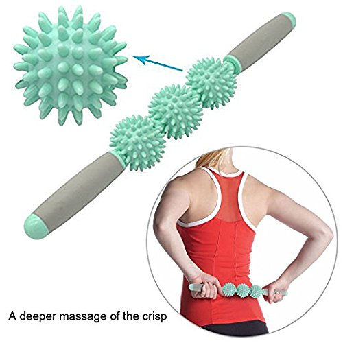 Massage Stick Roller Druck Point Spikes Massagegerät Muscle Roller mit 3 oder 5 Kugeln Akupressur Therapie für Beine Rücken Arme Schultern Oberschenkel von VLFit (3 Kugeln)