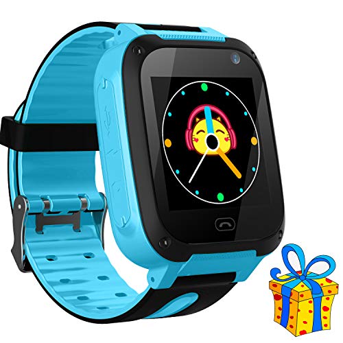 Jaybest Kinder Smartwatch LBS Telefon Uhr,Touch LCD Kid Smart Watch für Jungen Mädchen mit SOS Anruf Kamera Anti-Lost Voice Chat (S4-Blau)