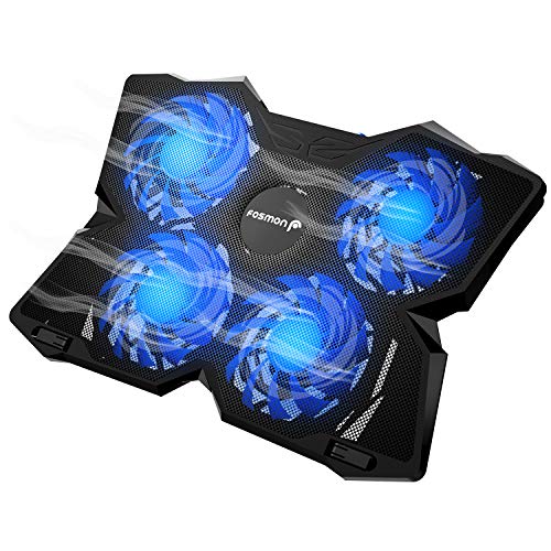 Fosmon Laptop Kühler mit 4 Ruhige Leistungsstarken Lüfter, (1200 RPM, MAX 75CFM Air Flow) 2 USB Port mit Blaue LED Notebook Cooler Ständer Kühlpads kompatibel mit 12-17 Zoll Macbook Gaming Gamer PS4