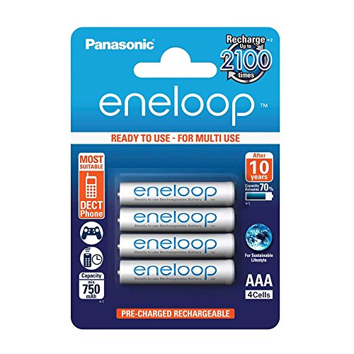 Panasonic eneloop, Ready-to-Use Ni-MH Akku, AAA Micro, 4er Pack, min. 750 mAh, 2100 Ladezyklen, geringe Selbstentladung