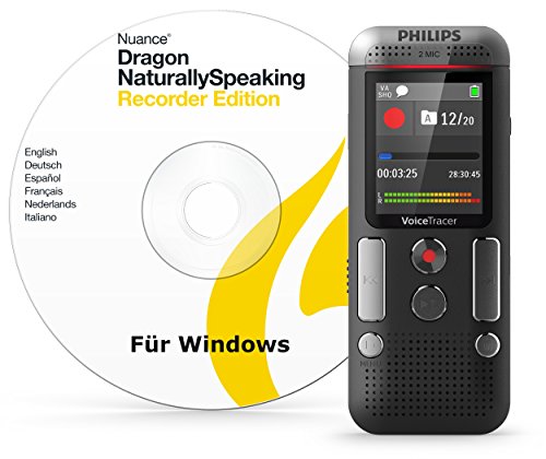 Philips DVT2710 Digitales Diktiergerät inkl. Spracherkennungs-Software f. Windows, kompaktes Aufnahmegerät, mp3 Recorder, Farbdisplay, 8 GB Speicher, USB-Anschluss, Plug & Play, Anthrazit