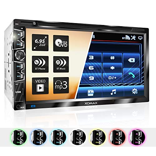 XOMAX XM-2D6907 Autoradio mit kapazitivem 6,9' / 17,5 cm Touchscreen Bildschirm I DVD, CD, USB, SD, AUX I Bluetooth Freisprecheinrichtung I 2 DIN