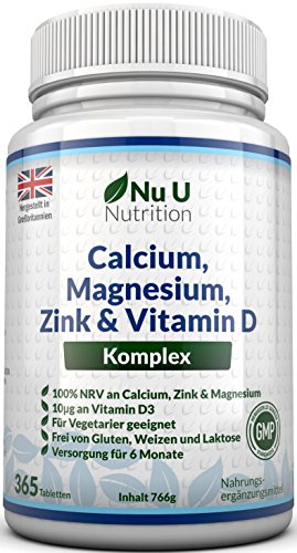 Calcium, Magnesium, Zink & Vitamin D Ergänzungsmittel – 365 Vegetarische Tabletten, Versorgung für 6 Monate des Nu U Osteo Ergänzungsmittel