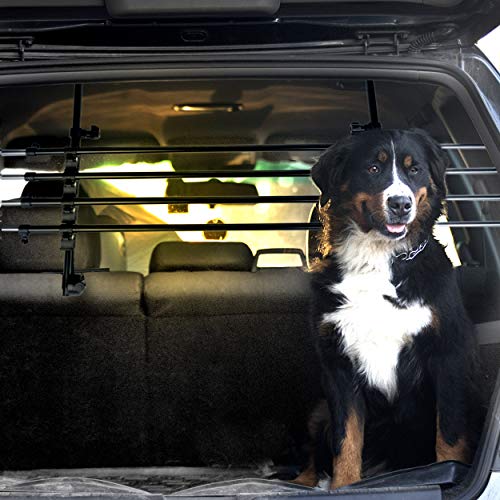 Dekolona TESTSIEGER: SEHR GUT Auto Hundegitter - Mit gratis Transporttasche - Optimaler Halt Dank Teleskopstangen - Kinderleichte Montage ohne Werkzeug - Universal Kofferraum Trenngitter für Hunde