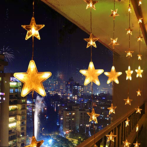 LED Lichterkette Warmweiß 80 Sterne Lichtervorhang 140 LED Außen Innen Sternenvorhang Fernbedienung Weihnachtsbeleuchtung Schlafzimmer Weihnachten Partylichterkette 31V 8 Lichtereffekt mit Memory