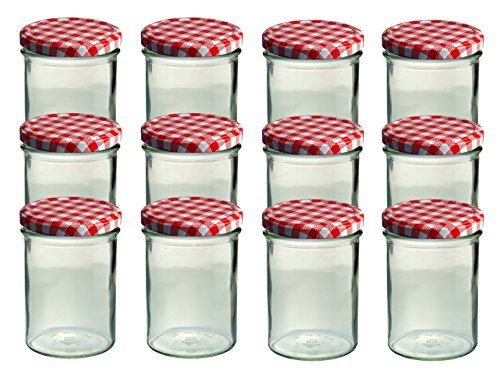 12er Set Sturzglas 435 ml Marmeladenglas Einmachglas Einweckglas To 82 rot karrierter Deckel