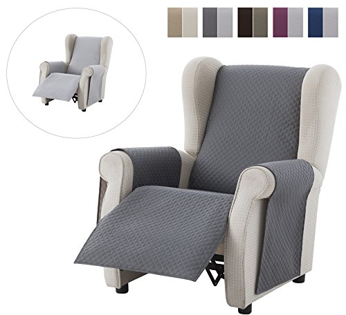Textilhome - Sesselschoner Relax ADELE, 1 Sitzer - Reversibel gepolsterter Sofaschutz. Farbe Grau