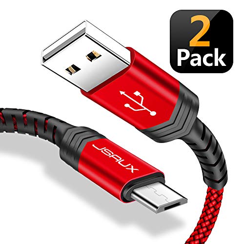 Micro USB Kabel [2M 2 Pack], JSAUX 2.4A Nylon Ladekabel für Samsung, Huawei, Sony, Kindle, PS4, Smartphone usw (Rot)