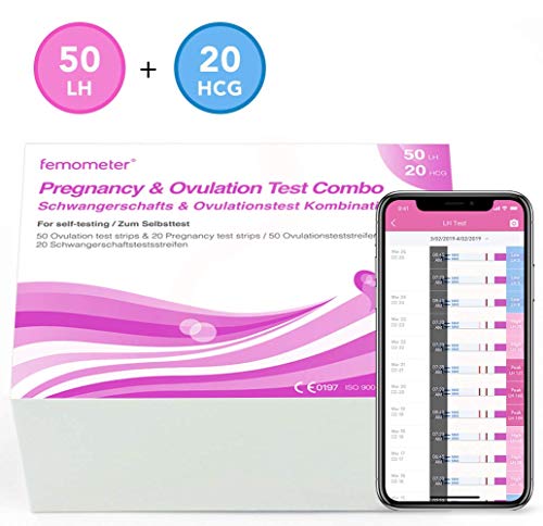 Femometer 50 ovulationstest + 20 Frühschwangerschaftstests 20 miu/ml optimaler Sensitivität, Genaue Ergebnisse mit smarter App, Automatische Erkennung der Testergebnisse