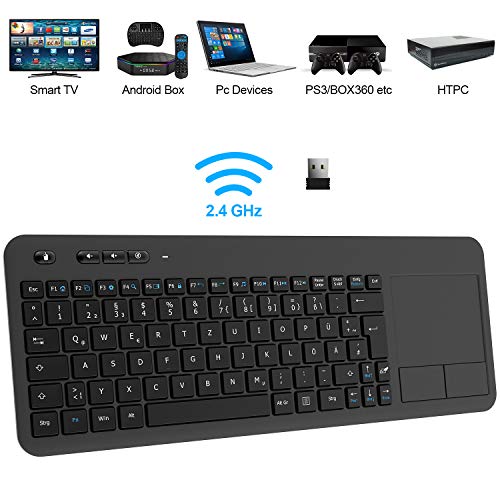 TedGem Wireless Tastatur, Touch Tastatur 2.4G USB Tastatur Wireless Keyboard PC Tastatur USB mit Nano USB Receiver für Laptop/Mac/PC/Android TV (Deutsches Tastaturlayout)