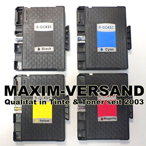 4 XXL Gel Drucker-Patronen Set für Ricoh GC-41 Black, Cyan, Yellow & Magenta (schwarz, rot, blau, gelb) kompatibel mit Aficio SG-2100N SG-3100 Series SG-3100SNW SG-3110DN SG-3110DNW SG-3110N SG-3110SFNW SG-3120BSF SG-3120BSFN SG-3120BSFNW SG-7100DN SG-K3100DN Tintenpatronen