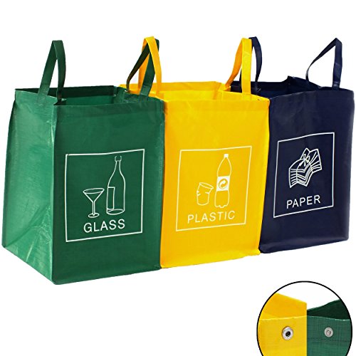 3er Set Mülltrennsystem Abfalltrennsystem für Glas, Plastik und Papier