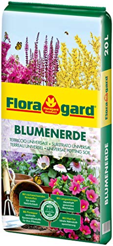 Floragard Blumenerde 20 L - Universalerde für Zimmer-, Balkon- und Kübelpflanzen - mit Ton und Langzeitdünger