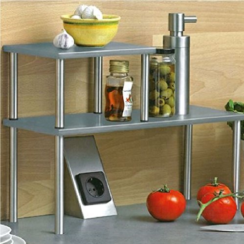 Zweistufiges Küchenregal Regal Küchenablage Küchenleiste Edelstahl Metall H32cm (Grau/Silber)
