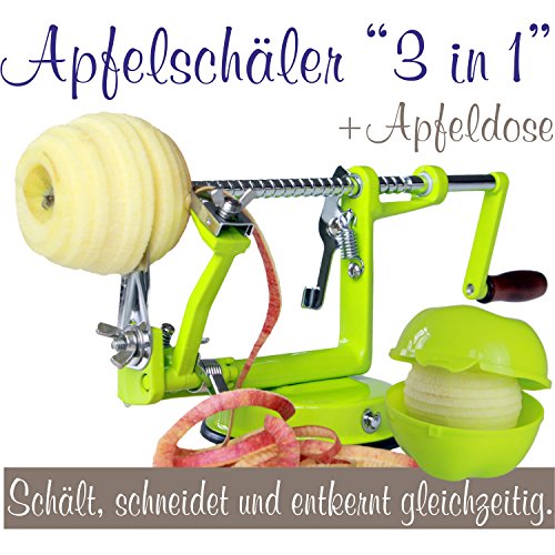 Made for us - Profi Alu- Apfelschäler Apfelschneider Apfelentkerner Schälmaschine mit Apfeldose, in Hellgrün