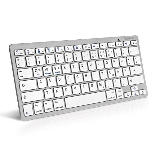 Caseflex Deutsches Layout Kabellose Bluetooth Tastatur Für alle iOS, iPad, Android, Mac, & Windows Geräte - Ultra Dünne Silber & Weiss